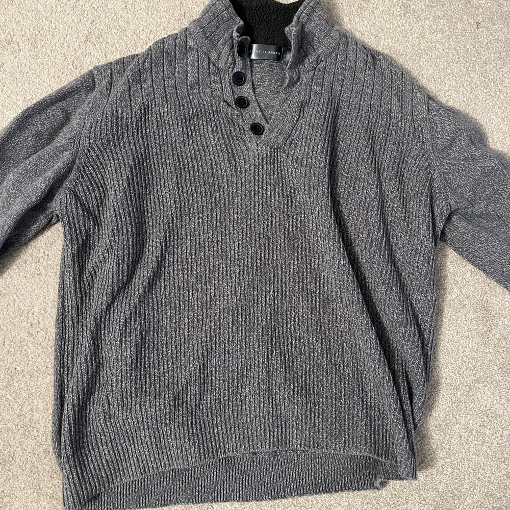 Oscar de la Renta Charcoal Zip-Up Sweater